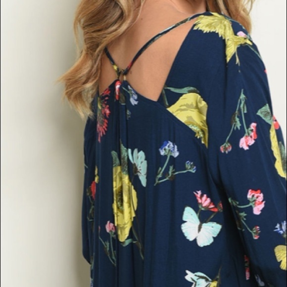 ENTRO navy blue floral swing dress 3/4 sleeves - Picture 3 of 6